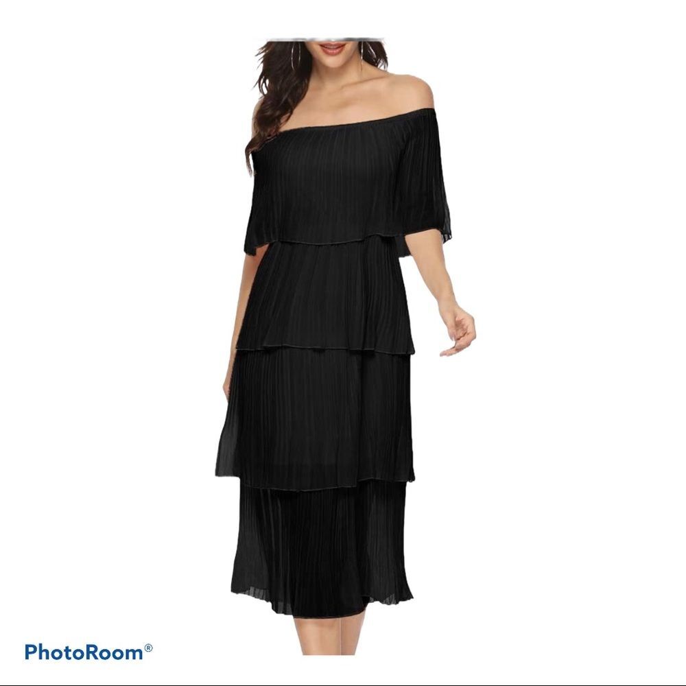 ⚡️ Black Off The Shoulder Ruffled Layered Dress ~ Size S ⚡️